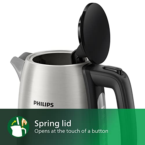 Philips Domestic Appliances Electric Kettle - 1.7L Capacity with Spring Lid and Indicator Light, Stainless Steel, Pirouette Base (HD9350/92), Silver