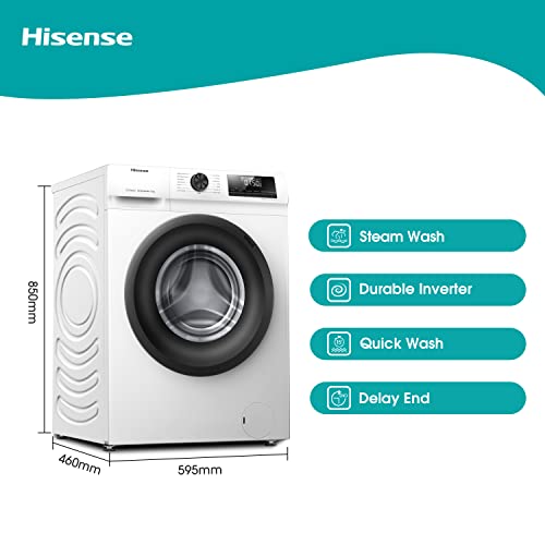Hisense-WFQP6012EVM-Freestanding-6 KG-Front Load Durable Inverter Washing Machine-Steam Wash-Quick Wash-15 Washing Programs-1200 RPM-White-Energy Rating C