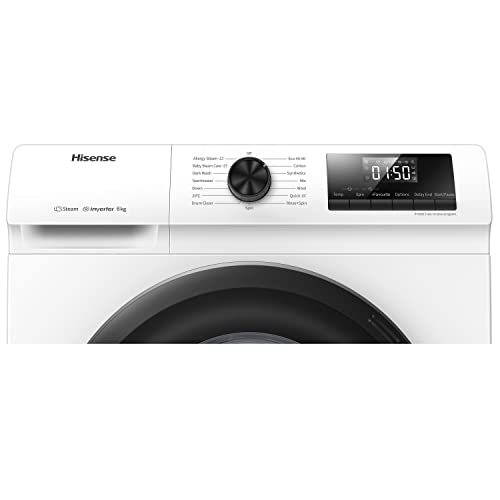 Hisense-WFQP6012EVM-Freestanding-6 KG-Front Load Durable Inverter Washing Machine-Steam Wash-Quick Wash-15 Washing Programs-1200 RPM-White-Energy Rating C