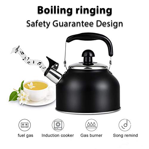 VINEKRAFT Stove Top Kettle, 2.7L Whistling Kettle, Stainless Steel Kettle Teapot for Gas Hobs, Induction and Electric Hobs (Black)