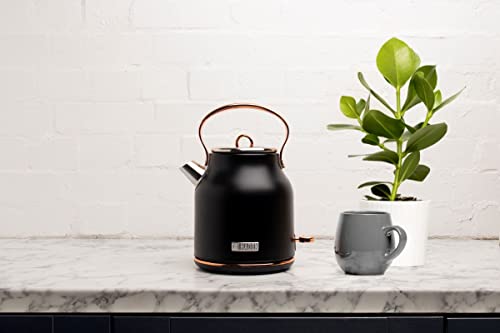 Haden Heritage Electric Black Kettle - Fast Boil 3KW Element, Energy-Saving Design, Auto Shut-Off & Dry Boil Protection - Stainless Steel Kettle - Stylish & Efficient Retro Kettle