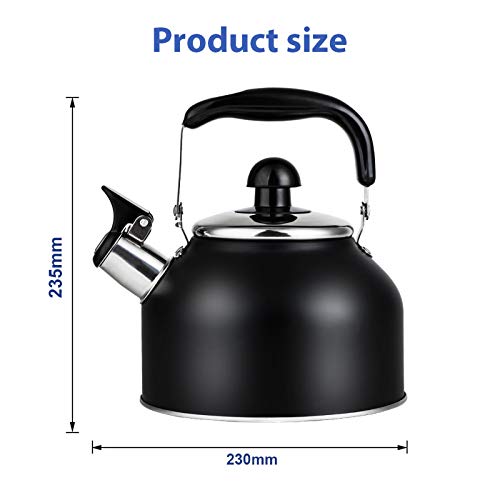 VINEKRAFT Stove Top Kettle, 2.7L Whistling Kettle, Stainless Steel Kettle Teapot for Gas Hobs, Induction and Electric Hobs (Black)