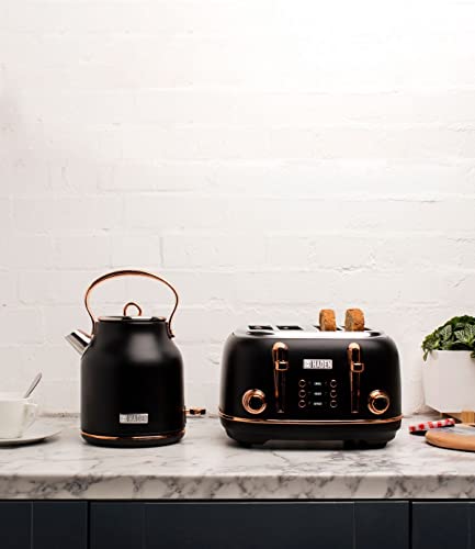 Haden Heritage Electric Black Kettle - Fast Boil 3KW Element, Energy-Saving Design, Auto Shut-Off & Dry Boil Protection - Stainless Steel Kettle - Stylish & Efficient Retro Kettle