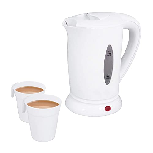 Compact 0.5 Litre Dual Voltage Electric Travel Kettle with Two Cups