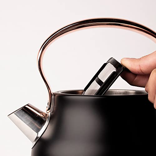 Haden Heritage Electric Black Kettle - Fast Boil 3KW Element, Energy-Saving Design, Auto Shut-Off & Dry Boil Protection - Stainless Steel Kettle - Stylish & Efficient Retro Kettle
