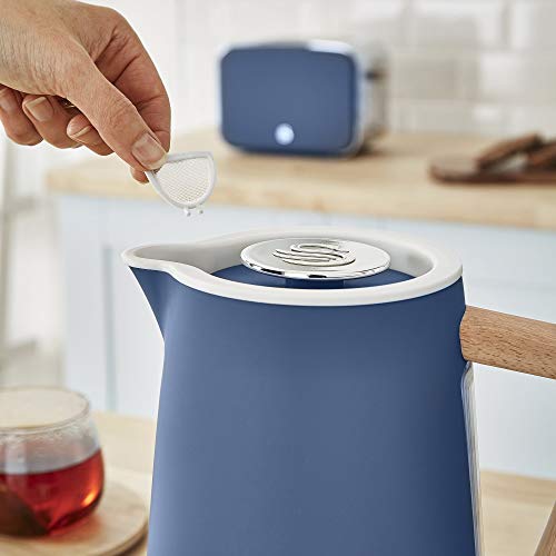 Swan Nordic Jug Kettle, 1.7 Litre, Blue, Rapid Boil, Wood Effect Handle, Scandi Design, Soft Touch Housing and Matte Finish, 3KW, SK14610BLUN