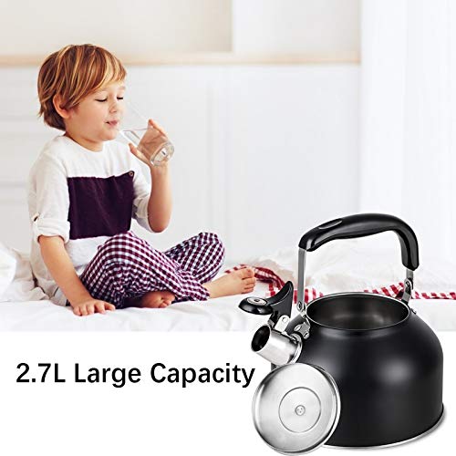 VINEKRAFT Stove Top Kettle, 2.7L Whistling Kettle, Stainless Steel Kettle Teapot for Gas Hobs, Induction and Electric Hobs (Black)