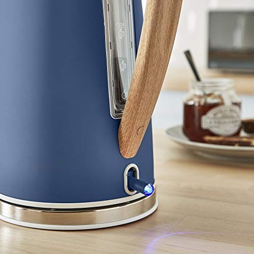 Swan Nordic Jug Kettle, 1.7 Litre, Blue, Rapid Boil, Wood Effect Handle, Scandi Design, Soft Touch Housing and Matte Finish, 3KW, SK14610BLUN
