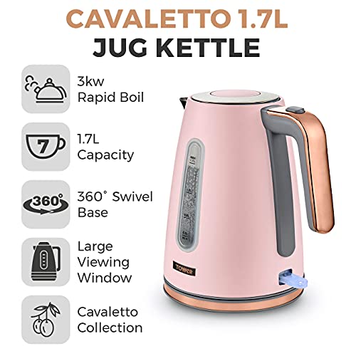 Tower T10066PNK Cavaletto Jug Kettle with 360° Swivel Base, 1.7L, 3KW, Marshmallow Pink and Rose Gold