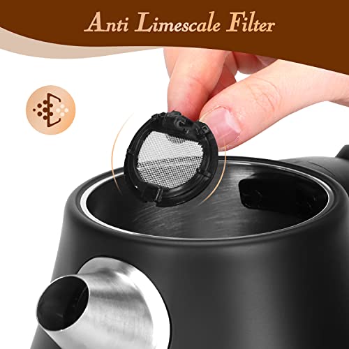 Aigostar 1.7L Electric Kettle with Temperature Gauge, Retro Fast Boil Kettle Cordless, Keep Warm for Coffee Tea, Stainless Steel Kettle for Kitchen Office, 2200W, Black - Adrian 30A0S