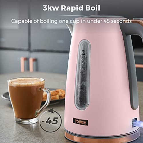 Tower T10066PNK Cavaletto Jug Kettle with 360° Swivel Base, 1.7L, 3KW, Marshmallow Pink and Rose Gold