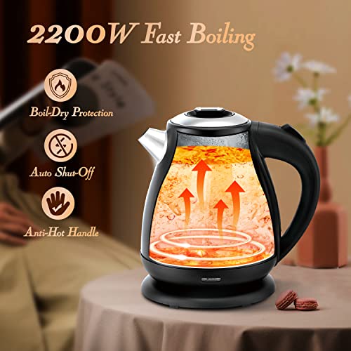 Aigostar 1.7L Electric Kettle with Temperature Gauge, Retro Fast Boil Kettle Cordless, Keep Warm for Coffee Tea, Stainless Steel Kettle for Kitchen Office, 2200W, Black - Adrian 30A0S