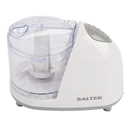 Salter EK2182 Electric 350ml Mini Kitchen Food Processor, 150W, Fruit & Vegetable Chopper With Seasoning Chute, Nut Crusher, Meat Grinder, One Touch Food Preparation, Twin Stainless Steel Blade