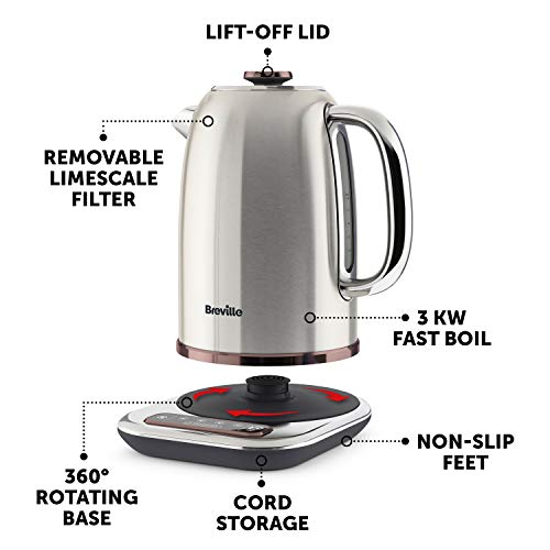 Breville Temperature Select Electric Kettle | 1.7 L | 3kW Fast Boil | Smart Digital Controls | Brushed Nickel (Silver/Grey), [VKT159]