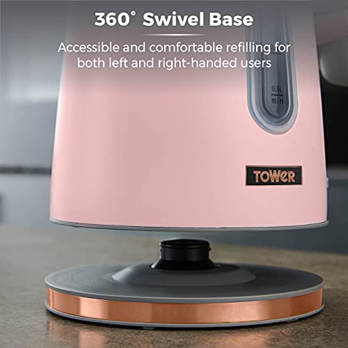 Tower T10066PNK Cavaletto Jug Kettle with 360° Swivel Base, 1.7L, 3KW, Marshmallow Pink and Rose Gold