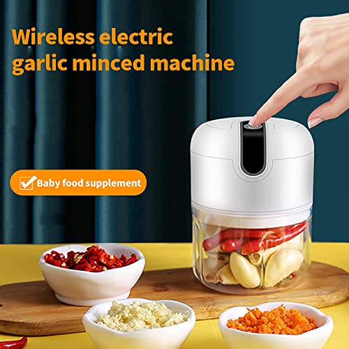 Cordless Rechargeable Electric Food Vegetable Chopper Cutter Mini 250ML,Onion Veg Chopper Garlic Press Crusher, Portable Small Food Processor for Nuts, Meat，White