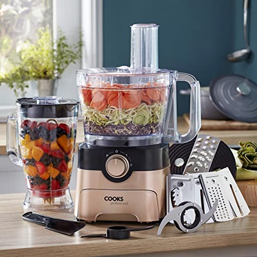 Cooks Professional Food Processor Blender Multifunctional Kitchen Chopper, Includes Accessory Drawer 1000W Rose Gold/Black…