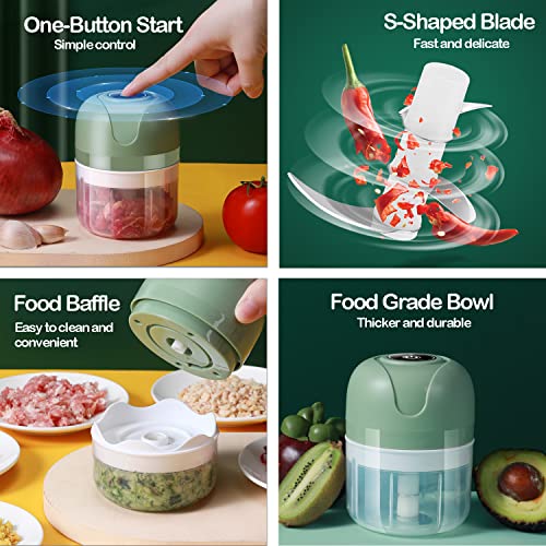 FIOUSY Mini Food Chopper, 100ML+250ML, Wireless Portable Electric Garlic Chopper, USB Charging, Easy to Clean, Food Processor for Baby Food/Peppers/Onions/Garlic/Vegetable/Chili/Meat/Nuts(White)