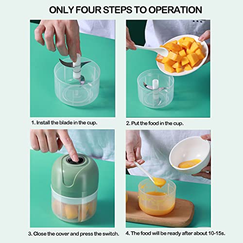 FIOUSY Mini Food Chopper, 100ML+250ML, Wireless Portable Electric Garlic Chopper, USB Charging, Easy to Clean, Food Processor for Baby Food/Peppers/Onions/Garlic/Vegetable/Chili/Meat/Nuts(White)