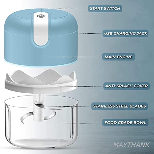 Cordless Rechargeable Electric Food Vegetable Chopper Cutter Mini 250ML,Onion Veg Chopper Garlic Press Crusher, Portable Small Food Processor for Nuts, Meat，White