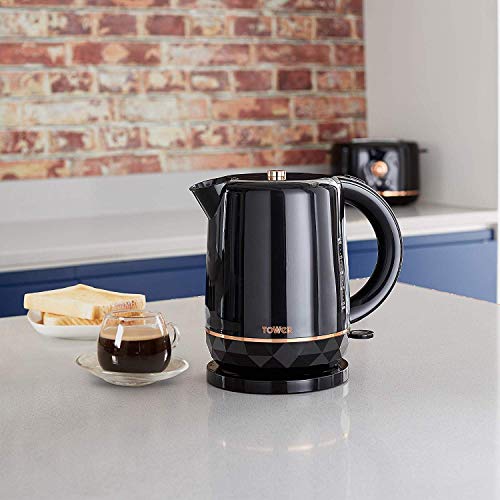Tower T10038B Cordless Jug Kettle with Boil Dry Protection, Automatic Switch Off, 360 Degree Swivel Base, 1.5 Litre, 2200 W, Black and Rose Gold