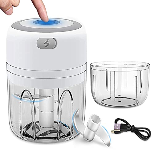 Mini Food Chopper,GEYUEYA Home Garlic Chopper Electric Portable Garlic Blender Food Processor Wireless with USB Charging for Fruit Pepper Chili Vegetable Onion Nuts Meat (250 ml+100 ml Bowl)