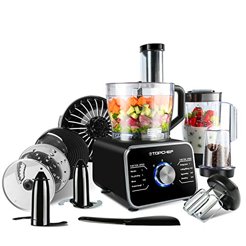 Topchef 1100W Multifunctional Food Processor - Mixer, Crusher, Grinder, Citrus Juicer, Kneading Dough Blades with 3.2 L Bowl, 1.5 L Mixing Cup Black