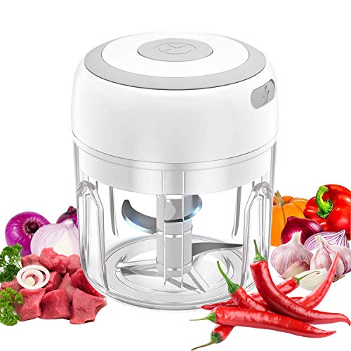 VOUM Mini Food Chopper Electric - Kitchen Food Processor and Blender, USB Charging Portable Vegetable Fruit Meat Garlic Onion Ginger Chopper with 3 Sharp Blades Grinder,Kitchen Gadget (white-250ml)