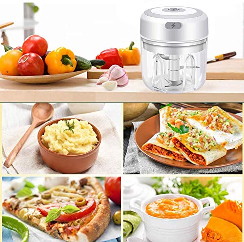 VOUM Mini Food Chopper Electric - Kitchen Food Processor and Blender, USB Charging Portable Vegetable Fruit Meat Garlic Onion Ginger Chopper with 3 Sharp Blades Grinder,Kitchen Gadget (white-250ml)
