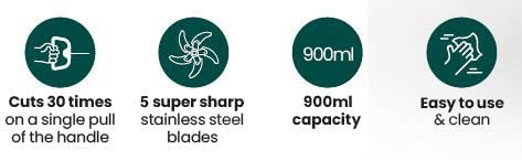 PIRANHA Pull & Chop (JUMBO) Food Processor, Multi-Function Manual Food Processors & Hand Chopper/Mixer/Blender (9OOml)