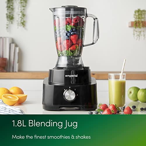 Emperial 1000W Food Processor and Blender - 3.5L Bowl, 1.8L Jug - Multifunctional 8in1 Chopper, Mixer with Dough Blade, Spatula, Shredder, Grater & Slicer - Features 2 Speeds + Pulse Control