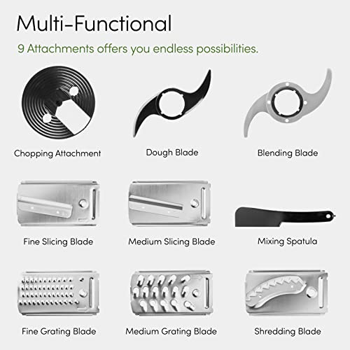 Emperial 1000W Food Processor and Blender - 3.5L Bowl, 1.8L Jug - Multifunctional 8in1 Chopper, Mixer with Dough Blade, Spatula, Shredder, Grater & Slicer - Features 2 Speeds + Pulse Control