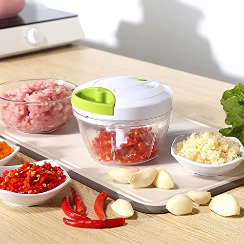 DKDDSSS Manual Food Chopper, Manual Food Processor Vegetable Chopper, Hand Chopper Manual, Kitchen Mini Pull String Food Chopper for Fruits, Onions, Meat, Purees, 500ml