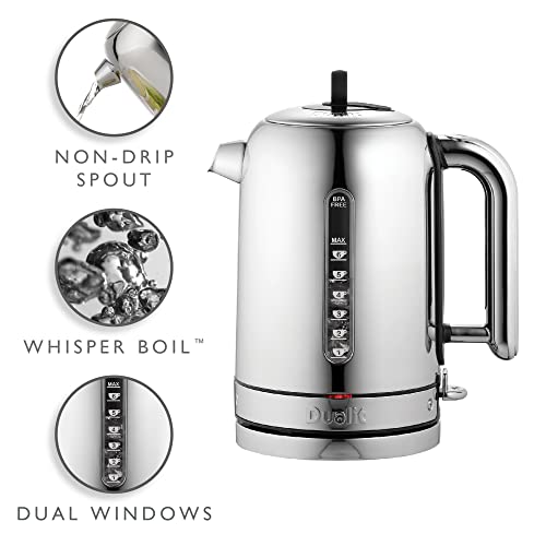 Dualit Classic Kettle | Polished Stainless Steel with Black Trim | Quiet boiling kettle | 90 Second Boil Time | 1.7 L Capacity, 2.3 kW | 72796