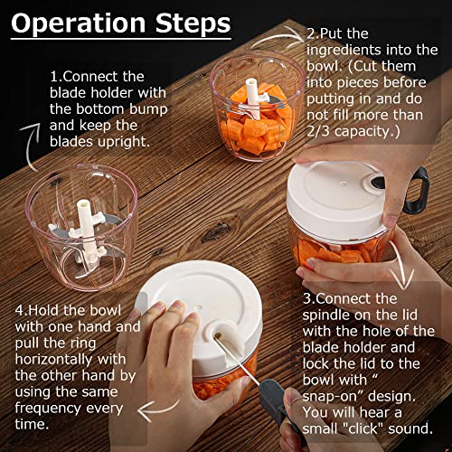 Onion Chopper Manual Food Chopper and Processors, 900ml, Rotary Onion Dicer Chopper with 5 Blades, Vegetable Chopper Salad Chopper