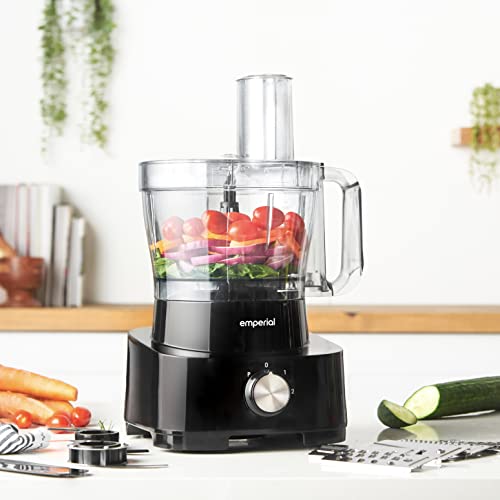 Emperial 1000W Food Processor and Blender - 3.5L Bowl, 1.8L Jug - Multifunctional 8in1 Chopper, Mixer with Dough Blade, Spatula, Shredder, Grater & Slicer - Features 2 Speeds + Pulse Control