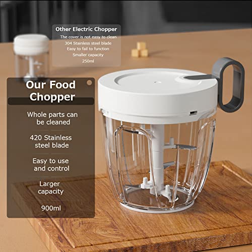 Onion Chopper Manual Food Chopper and Processors, 900ml, Rotary Onion Dicer Chopper with 5 Blades, Vegetable Chopper Salad Chopper