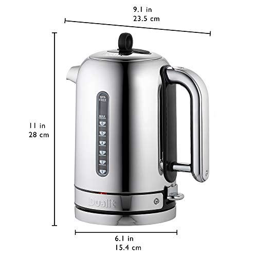 Dualit Classic Kettle | Polished Stainless Steel with Black Trim | Quiet boiling kettle | 90 Second Boil Time | 1.7 L Capacity, 2.3 kW | 72796