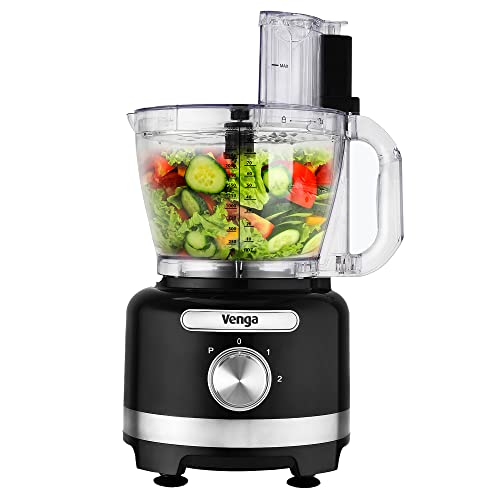 Venga! 8-in-1 Food Processor, 3 L Bowl, 1.75 L Blender, 2 Speed Settings, Pulse Setting, 1000 W, Black/Silver, VG HA 3001 BS