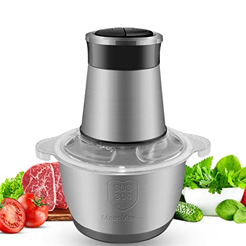 Mini Chopper Electric Food Processor: Kitchen Mixer with 2l Foods Capacity Stainless Steel Bowl Meat Mincer 2 Speeds 4 Bi-Level Blades 350w Blender, for Meat Onion Vegetable Nut (J-09)