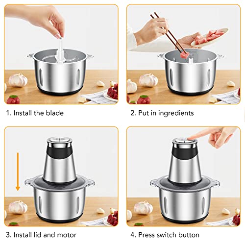SXYCMY Mini Food Chopper, 2.2L Capacity Electric Food Processor, 2 Speeds Meat Grinder, 3D Stainless Steel Blades, 500W Motor Food Chopper for Vegetables, Meat, Onions, Fruits