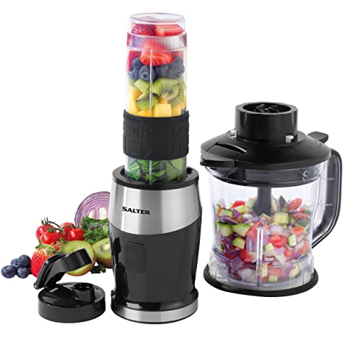 Salter EK5029 2 in 1 Electric Jug Blender & Mini Chopper,1.2L Bowl, 570ml Drinks Bottle for Sports/Gym, Dual Function Processor, Smoothies/Sauces, BPA-Free, Mix & Chop Dips/Salsa, One Touch Operation