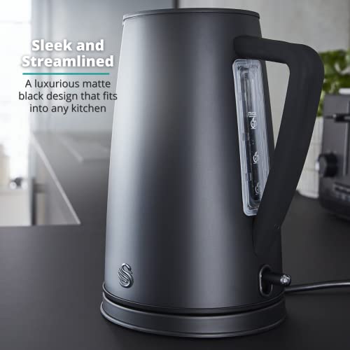 Swan Stealth 1.7 Litre Kettle, Matte Black, Rapid Boil, Streamlined Design, SK14640BLKN