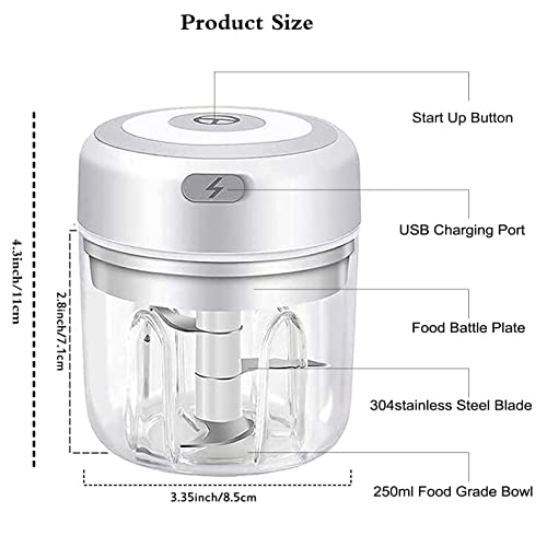 Electric Mini Garlic Chopper,Portable Mini Mincer Electric Food Processor, 250ml Mini Baby Food Maker Presses for Chili Onion Meat Spices Chopper Blender Machine