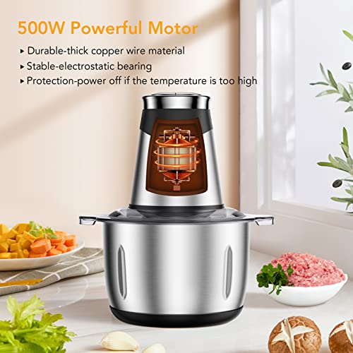 SXYCMY Mini Food Chopper, 2.2L Capacity Electric Food Processor, 2 Speeds Meat Grinder, 3D Stainless Steel Blades, 500W Motor Food Chopper for Vegetables, Meat, Onions, Fruits