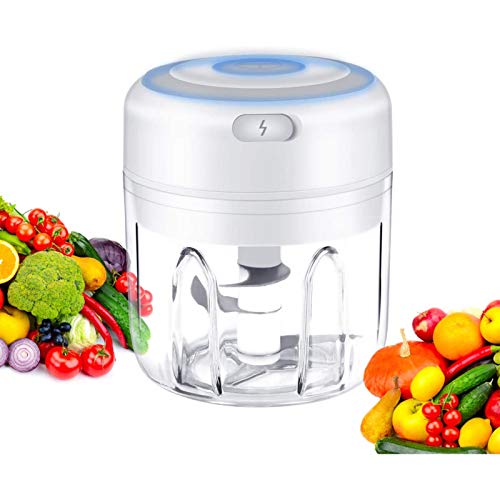 Mini Food Chopper, Wireless Portable Electric Garlic Chopper, Blender Food Processor, USB Charging, BPA-Free, Easy to Clean, for Baby Food/Peppers/Onions/Garlic/vegetable/Fruits/Chili/Meat/Nuts(250ML)