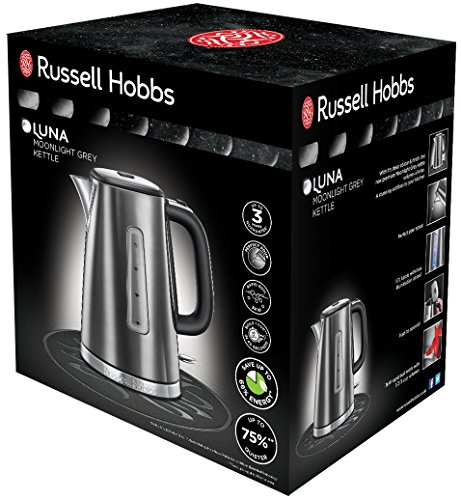 Russell Hobbs 23211 Luna Quiet Boil Electric Kettle, Stainless Steel, 3000 W, 1.7 Litre, Grey