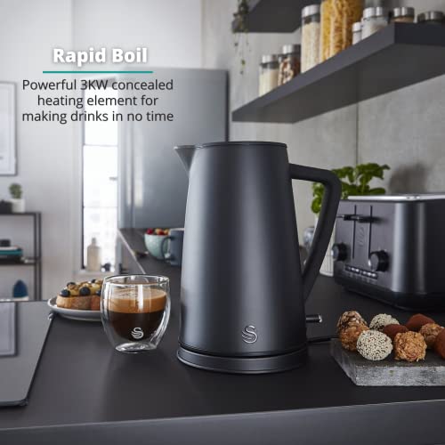 Swan Stealth 1.7 Litre Kettle, Matte Black, Rapid Boil, Streamlined Design, SK14640BLKN