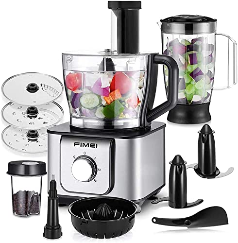 FIMEI Food Processor Multifunctional, 11 in 1 Food Processor, 1100W, 3 Speeds & Pulse Function, 3.2L Chopper, 1.5L Blender, Grinder, Citrus Juicer, Dough Hook, Shredder, Reversible Slicing, HGM-406
