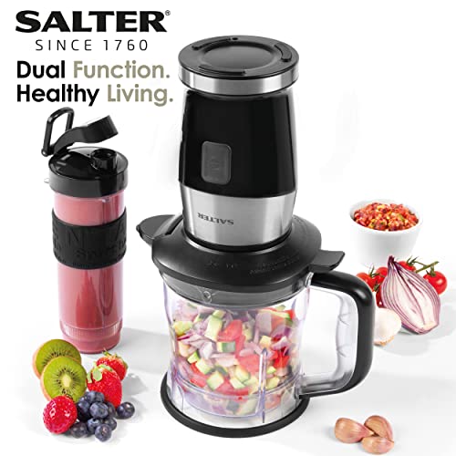 Salter EK5029 2 in 1 Electric Jug Blender & Mini Chopper,1.2L Bowl, 570ml Drinks Bottle for Sports/Gym, Dual Function Processor, Smoothies/Sauces, BPA-Free, Mix & Chop Dips/Salsa, One Touch Operation